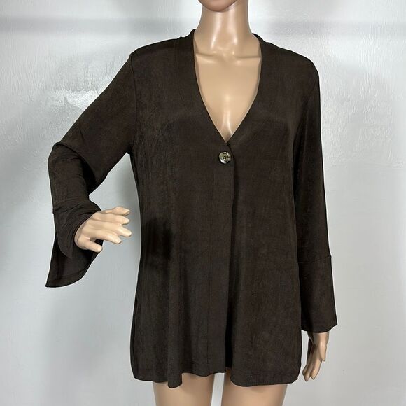 Chico’s Travelers Chocolate Brown Single Button Closure Cardigan Size M - Picture 1 of 9